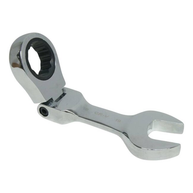 Dragon-Tools ratel steek-ringsleutelset - verchroomd staal - knikbaar 90° extra kort - 10-19 mm - zilver - 5-delig - krappe ruimtes