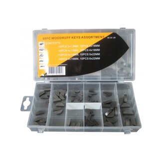 Dragon-Tools spie-assortiment halve maan - staal - metrisch 3x13 t/m 6x22 mm - zilvergrijs - 80-delig - as-naafverbindingen