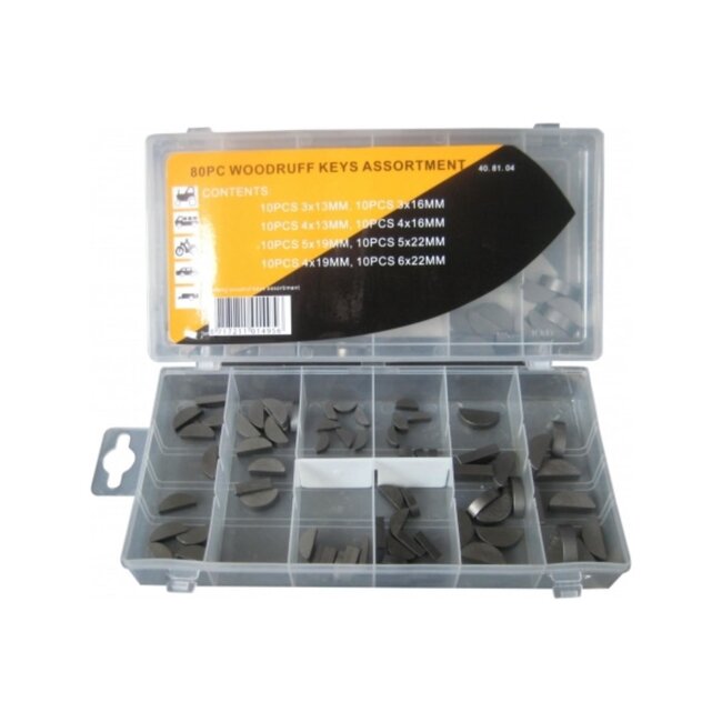Dragon-Tools spie-assortiment halve maan - staal - metrisch 3x13 t/m 6x22 mm - zilvergrijs - 80-delig - as-naafverbindingen