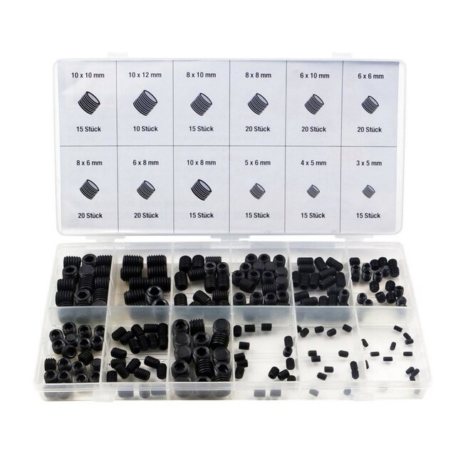 Dragon-Tools Stelschroeven staal metrisch M3-M10 - inbus borgschroeven assortiment - 200 stuks - voor montage en mechanica