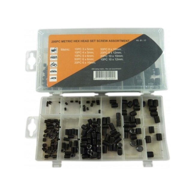 Dragon-Tools Stelschroeven staal metrisch M3-M10 - inbus borgschroeven assortiment - 200 stuks - voor montage en mechanica