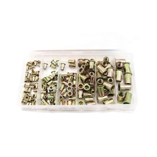 Dragon-Tools blindklinkmoeren assortiment - verzinkt staal - M3 t/m M10 (9-21 mm) - 150-delig - eenzijdige montage voor plaatwerk