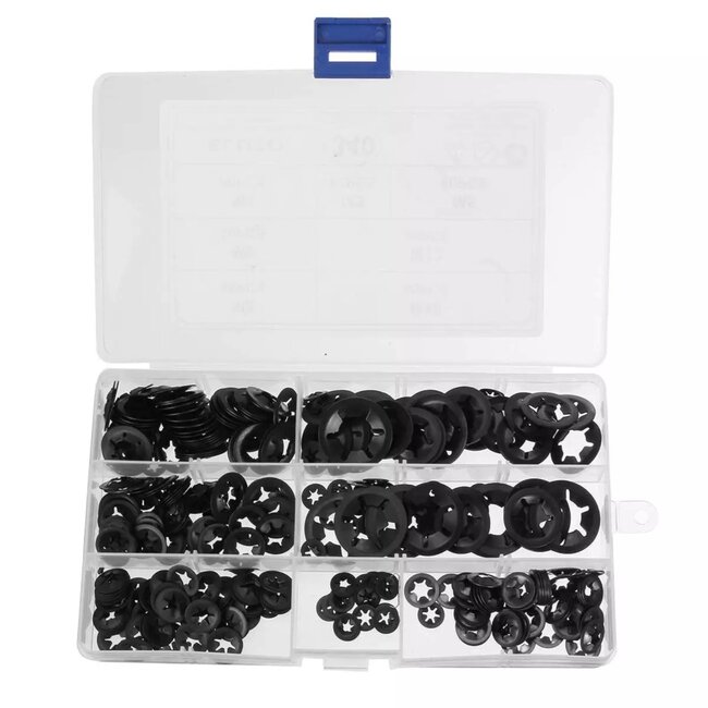 Dragon-Tools Borg ringen starlock assortiment - staal - borging van assen en bouten - M3 t/m M12, 10-25 mm - staalkleurig - 260-delig
