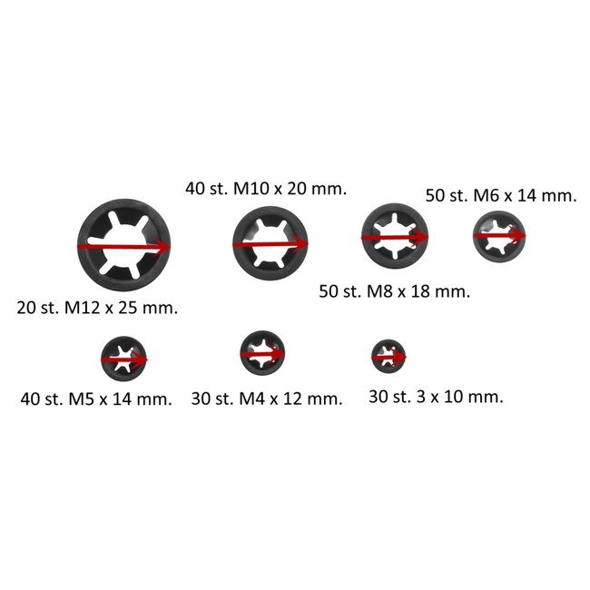 Dragon-Tools Borg ringen starlock assortiment - staal - borging van assen en bouten - M3 t/m M12, 10-25 mm - staalkleurig - 260-delig