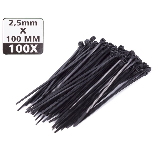 Hofftech Zwarte nylon kabelbinders - UV-bestendig - 2,5 x 100 mm - 100 stuks