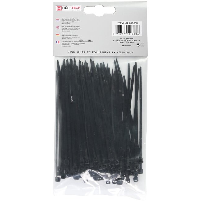 Hofftech Zwarte nylon kabelbinders - UV-bestendig - 2,5 x 100 mm - 100 stuks