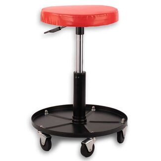 Dragon-Tools Monteurskruk op wielen - metaal - hoogte verstelbaar 38 tot 50 cm - draaibare zitting diameter 31 cm - rood - werkplaats