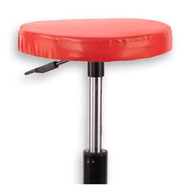 Dragon-Tools Monteurskruk op wielen - metaal - hoogte verstelbaar 38 tot 50 cm - draaibare zitting diameter 31 cm - rood - werkplaats