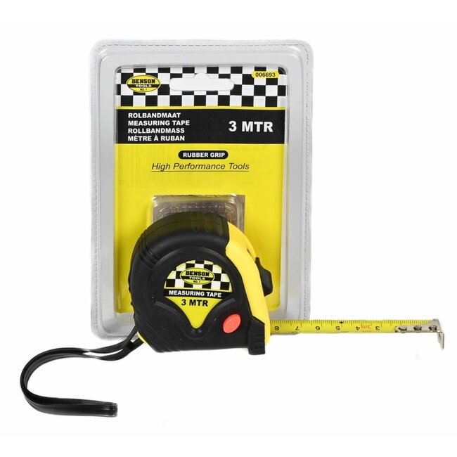 Benson Meetlint - Rubber Behuizing - 3 Meter - 19 mm - Lichtgewicht en Nauwkeurig