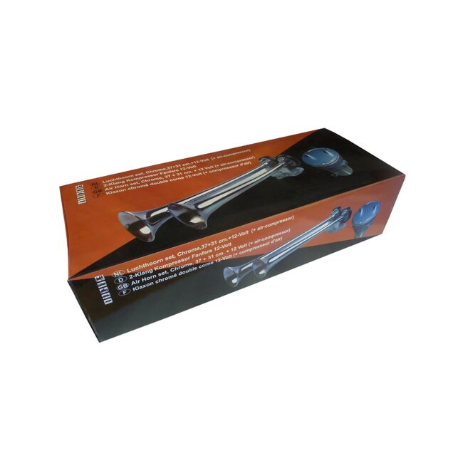 Dragon-Tools Luchthoornset - aluminium - 2-tonig met compressor en relais - 31 en 37 cm - chroom - 2 stuks - 12 volt voertuigen