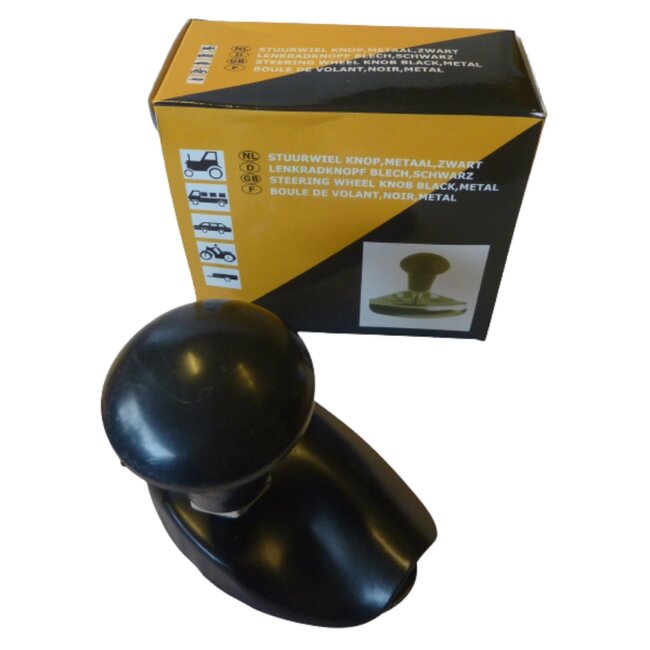 Dragon-Tools stuurknop - metaal met kunststof knop - 360 graden draaibaar - 10 cm - zwart - voor camper, vrachtwagen en tractor