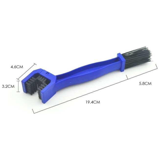Dragon-Tools Kettingborstel - kunststof - dubbelzijdig reinigen en ontvetten - 25 cm - blauw - voor fiets, motor en scooterkettingen