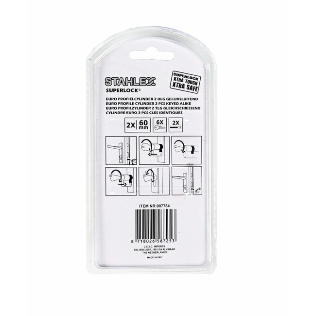 Stahlex Set van 2 gelijksluitende profielcilinders - 60 mm - Inclusief 6 sleutels - Eenvoudige installatie