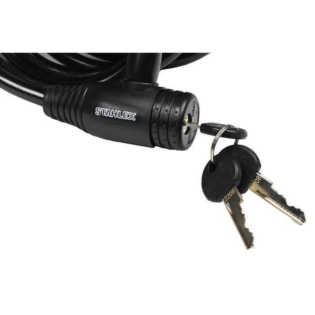 Stahlex Spiraal kabelslot - Ø 10mm x 8 meter - zwart - geplastificeerd - afgeschermd sleutelgat