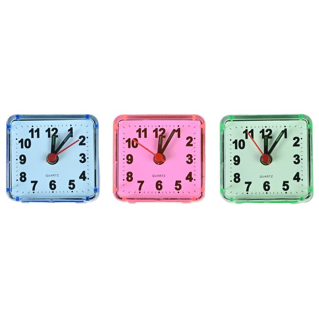 Benson Kleine reiswekker met alarm - compact - assorti kleuren - 6 x 5,5 x 3 cm