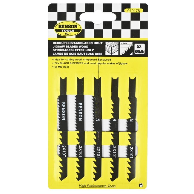 Benson Universele decoupeerzaagbladen - U schacht - 65 MN staal - 5-delig - voor hout