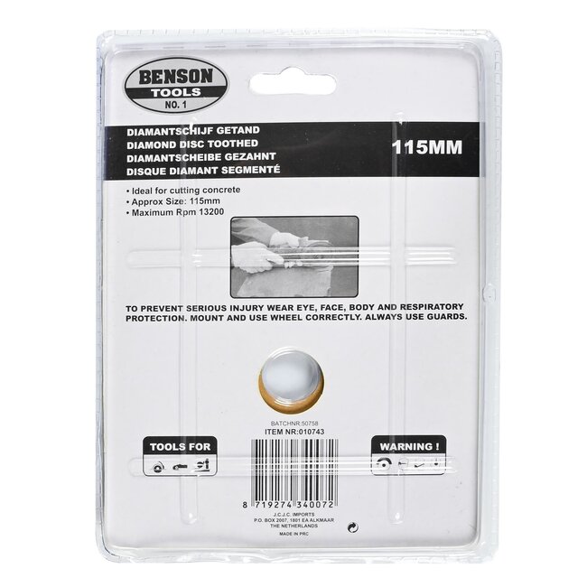 Benson Universele diamantschijf - getand - Ø 115 mm - voor beton en steensoorten