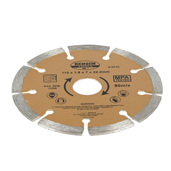 Benson Universele diamantschijf - getand - Ø 115 mm - voor beton en steensoorten