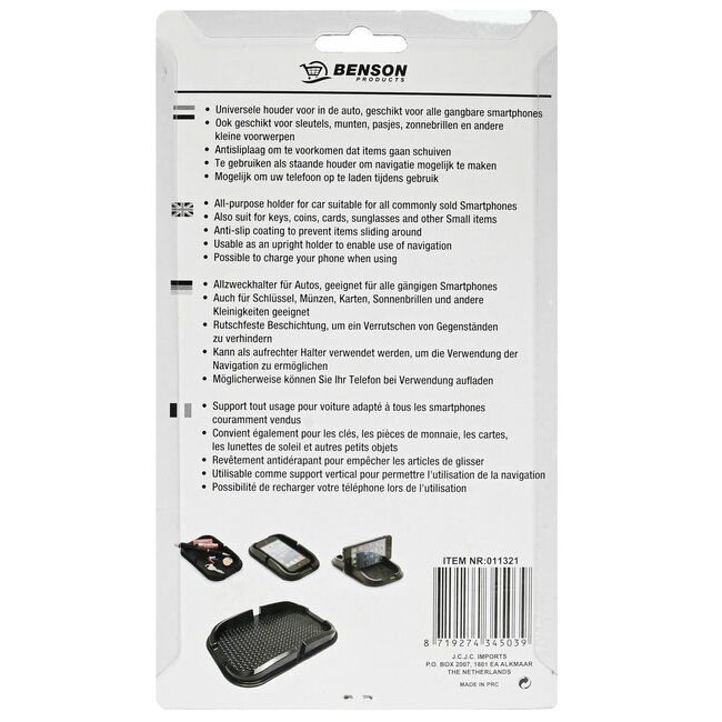 Benson Antislip pad voor smartphone - opstaande rand - 186 x 112 x 20 mm - zwart