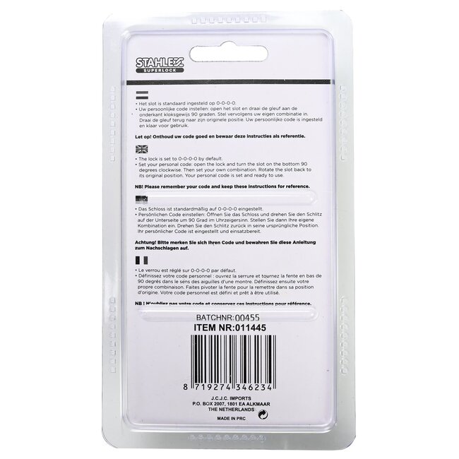 Stahlex Cijferslot - Heavy Duty - 50 mm - 9999 combinaties - Zwart
