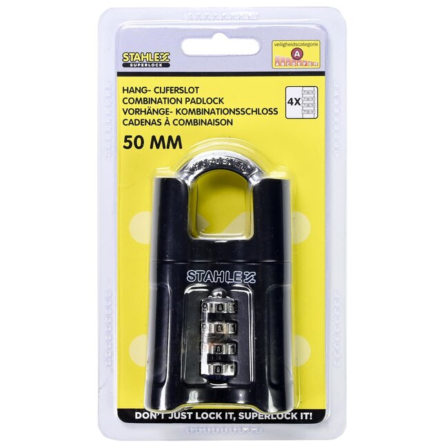 Stahlex Cijferslot - Heavy Duty - 50 mm - 9999 combinaties - Zwart