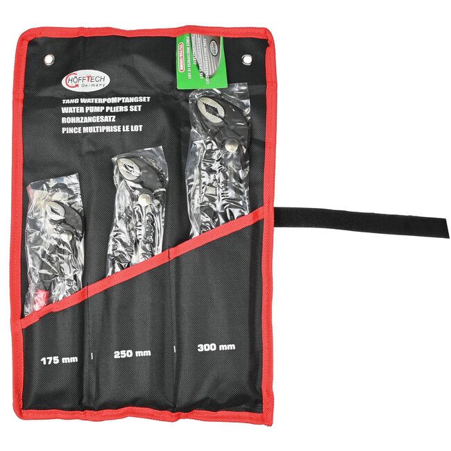 Hofftech Automatische waterpomptang set - extra grip - 175/250/300 mm - rood