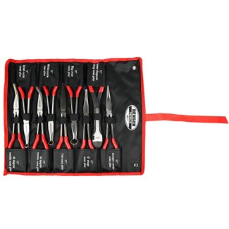 Benson Langneus tang set - 9-delig - met opbergetui - chroom-vanadiumstaal - zwart/rood