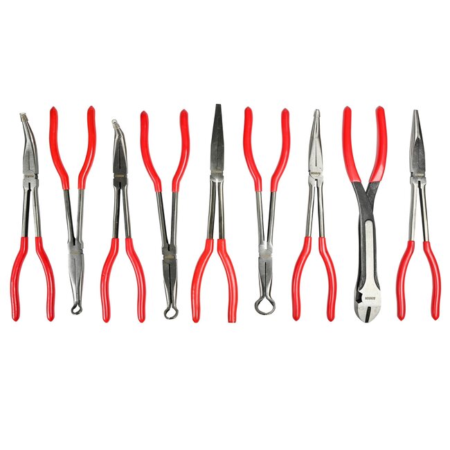 Benson Langneus tang set - 9-delig - met opbergetui - chroom-vanadiumstaal - zwart/rood