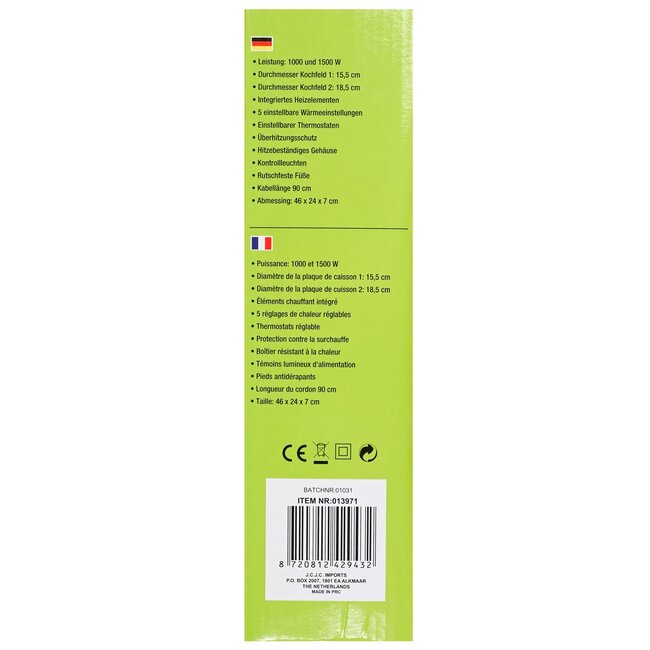 Benson Dubbele kookplaat - compact en krachtig - 1000/1500 watt - zwart