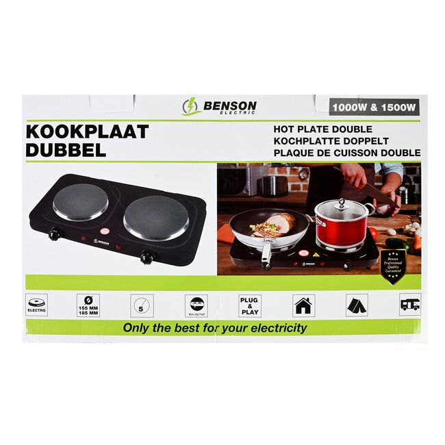 Benson Dubbele kookplaat - compact en krachtig - 1000/1500 watt - zwart