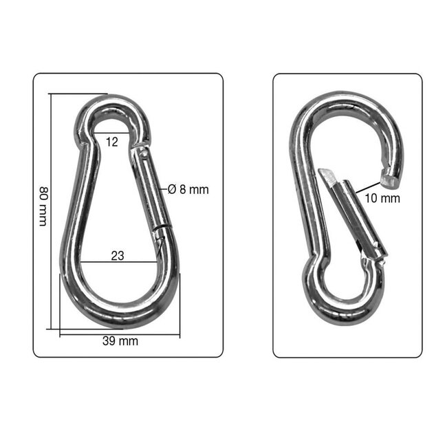Benson Karabijnhaak - Verzinkt staal - 8 x 80 mm - Verende sluiting - Robuust