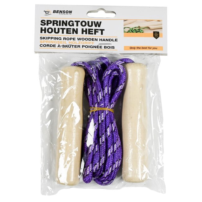 Benson Kinderspringtouw - Houten handvatten - 2,18 meter - Kleurenmix