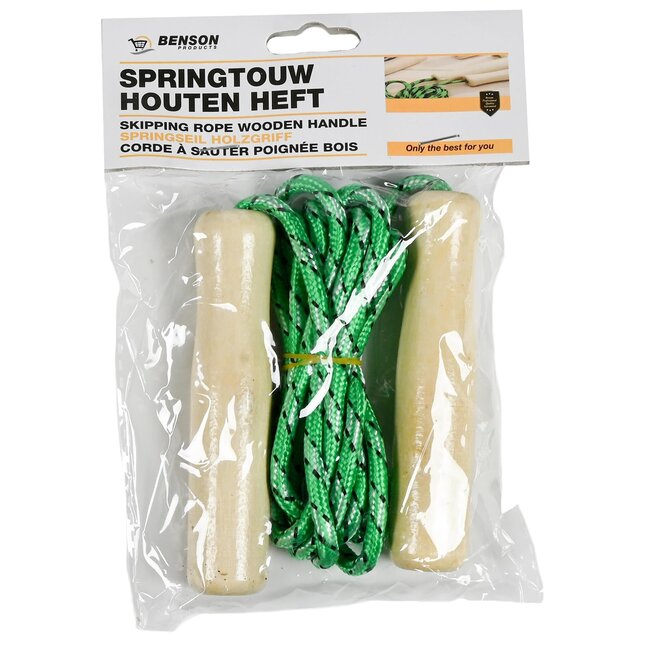Benson Kinderspringtouw - Houten handvatten - 2,18 meter - Kleurenmix