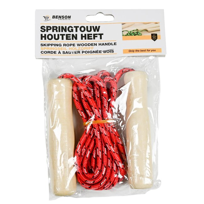 Benson Kinderspringtouw - Houten handvatten - 2,18 meter - Kleurenmix