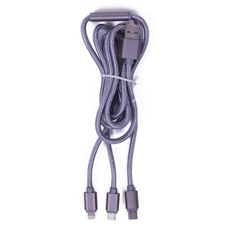 Benson Universele 3-in-1 oplaadkabel - USB-C, Micro-USB, Lightning - 1,2 meter - Grijs