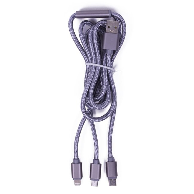 Benson Universele 3-in-1 oplaadkabel - USB-C, Micro-USB, Lightning - 1,2 meter - Grijs