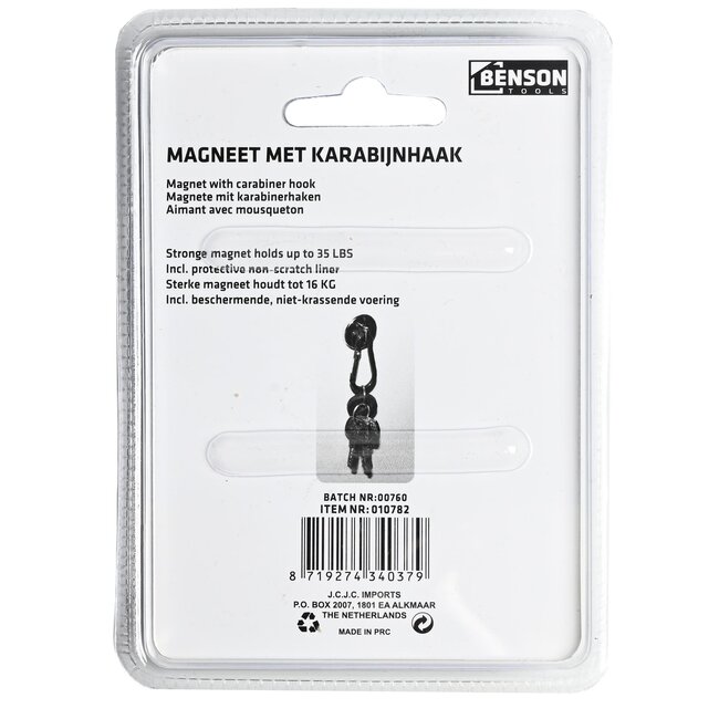 Benson Magneet met karabijnhaak - 25 mm - Anti-kras - 15 kg draagkracht