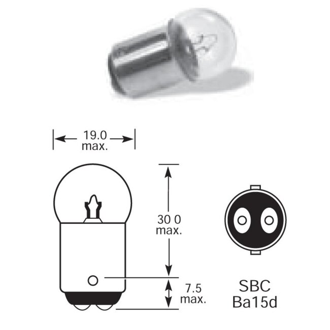 Dragon-Tools Autolamp bolletje gloeilamp - glas - 12V 10W BA15d - wit - dubbele polen - achterlicht met 2 functies