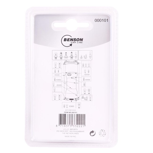 Benson Warm wit autolampje - 12V - 1.2W - T5 type - 2 stuks