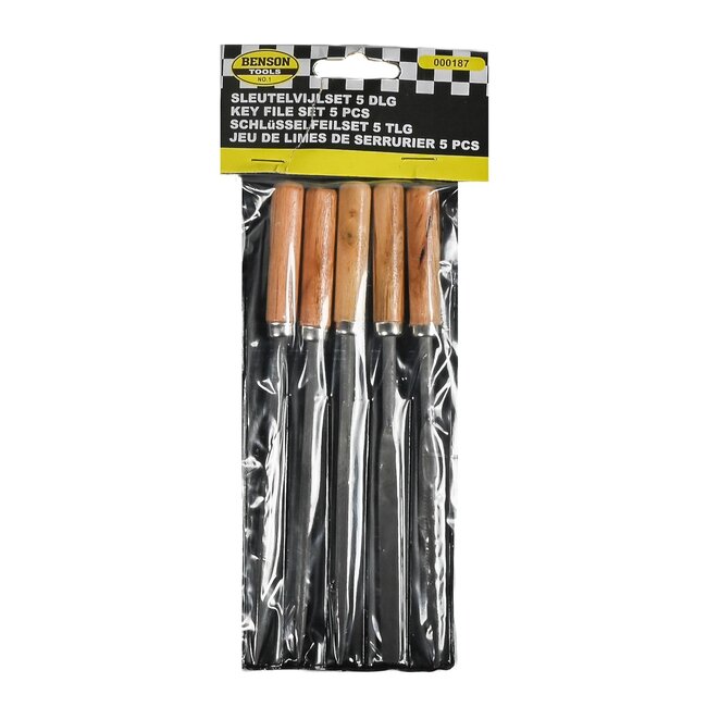 Benson Sleutelvijlenset - 5-delig - Hard stalen bladen - Houten handvat - 170 mm