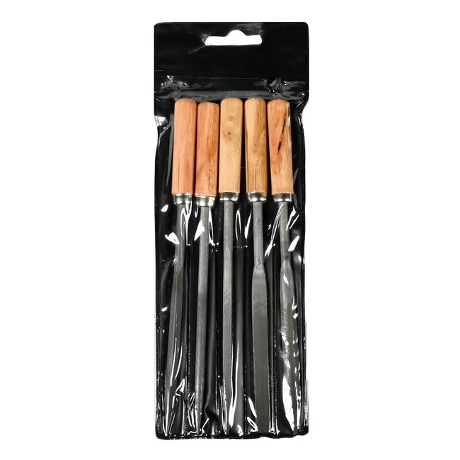 Benson Sleutelvijlenset - 5-delig - Hard stalen bladen - Houten handvat - 170 mm