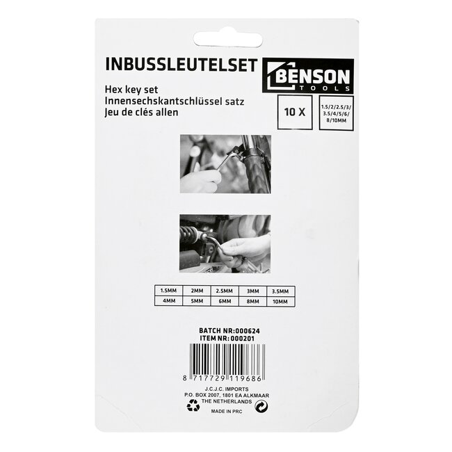 Benson Inbussleutelset - 10 maten - 1.5 t/m 10 mm - Compact en duurzaam