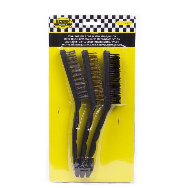 Benson Staalborstelset - 3 materialen - 200 mm - 3-delig - roestvrij staal, messing, nylon
