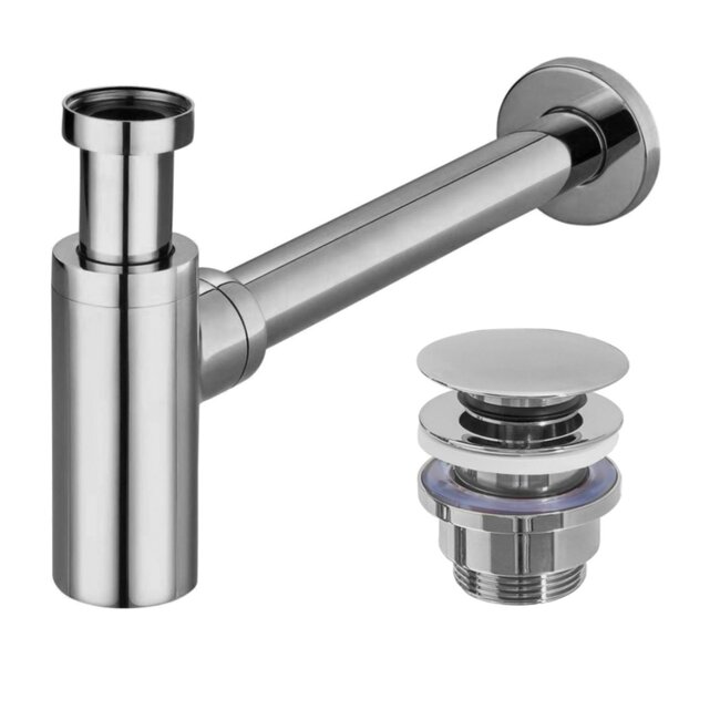 REA Compacte wastafel sifon met clickwaste - chroom - kindvriendelijk design