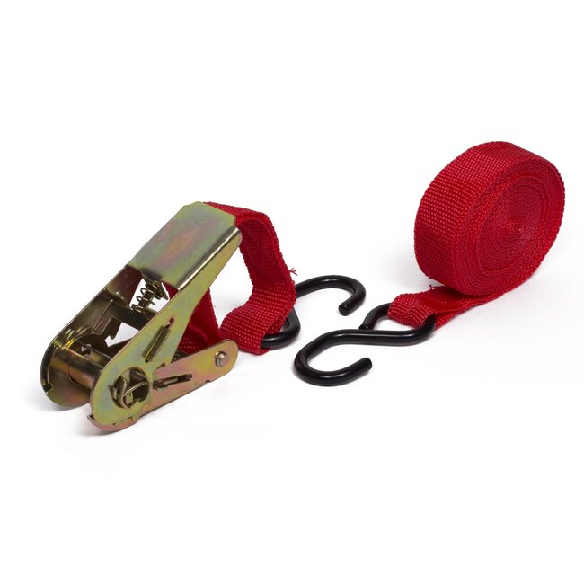 Benson Spanband - 5 meter - Ratel en Haken - Rood - Veilig Transport