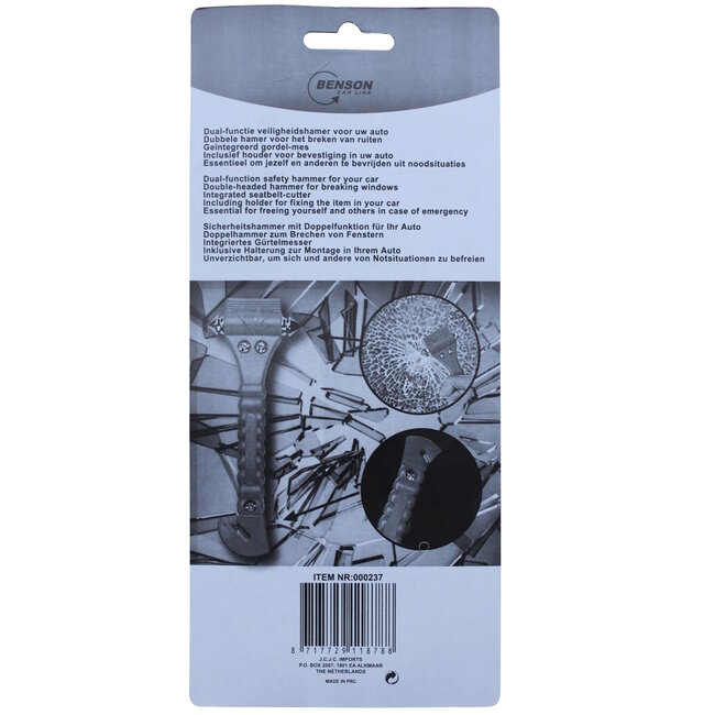 Benson Auto noodhamer met gordelmes - dubbelzijdige stalen hamerkop - oranje