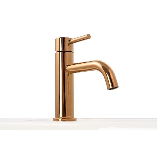 REA Luxe wastafelkraan - rosé goud - laag model - messing - eengreeps - 165 mm hoog