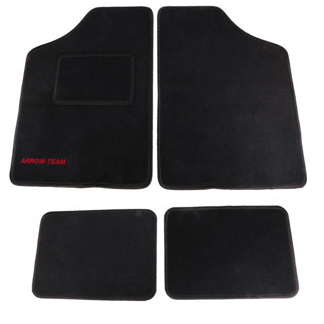 Arrow Team Universele automattenset - luxe velours - anti-slip - 4-delig - zwart