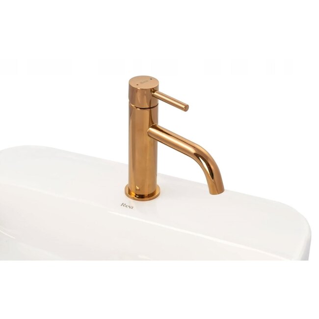 REA Luxe wastafelkraan - rosé goud - laag model - messing - eengreeps - 165 mm hoog