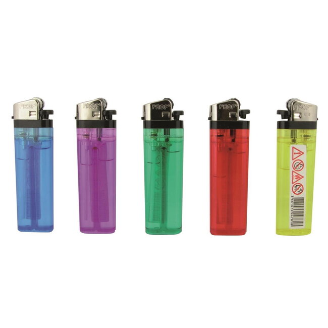 Prof Transparante wegwerpaanstekers - regelbare vlam - 50 stuks - vrolijke kleuren